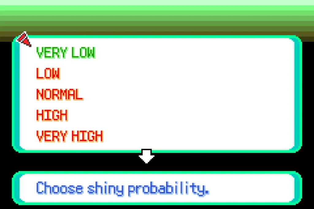 Pokemon Quetzal customizable shiny rate options Very Low Low Normal High Very High