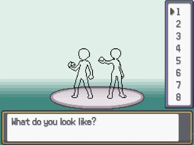 Pokemon Bug Catcher screenshot showing the character selection screen with trainer appearance options.