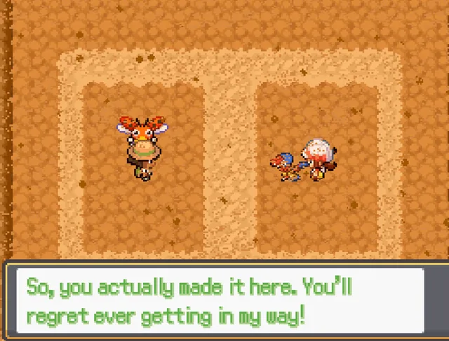 Pokemon Bug Catcher screenshot showing a Gym dialogue scene with the message about making it through the challenge.