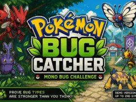 Pokemon Bug Catcher fan game featured image with Mono Bug Challenge theme and demo version details.