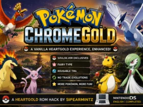 Pokemon ChromeGold featured image showing a vanilla-style HeartGold ROM hack with Johto Pokémon, reusable TMs, Fairy type, and no trade evolutions.